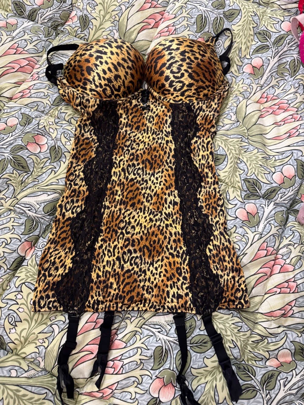 Victoria's Secret Leopard Print Bustier Chemise with Black Lace